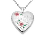 Sterling Silver Mom Heart Flower Locket with Chain 